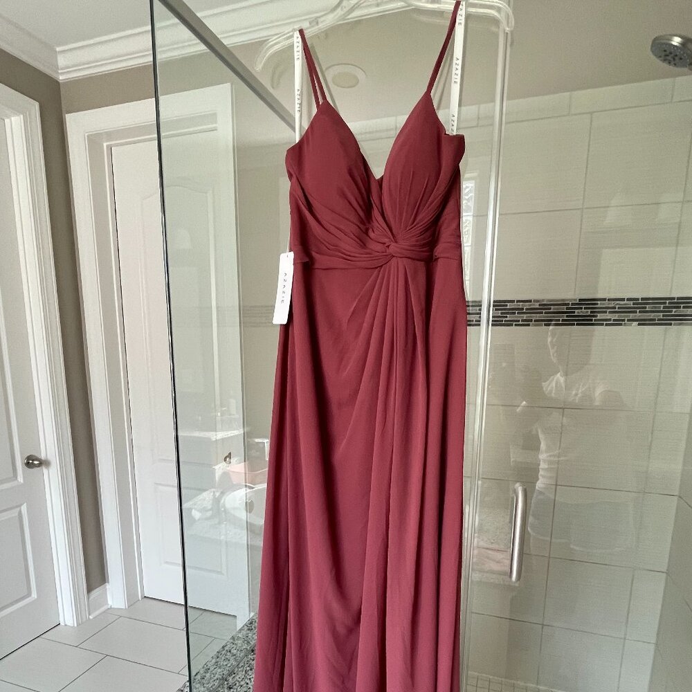 Azazie Desert Rose Aubrielle bridesmaid gown